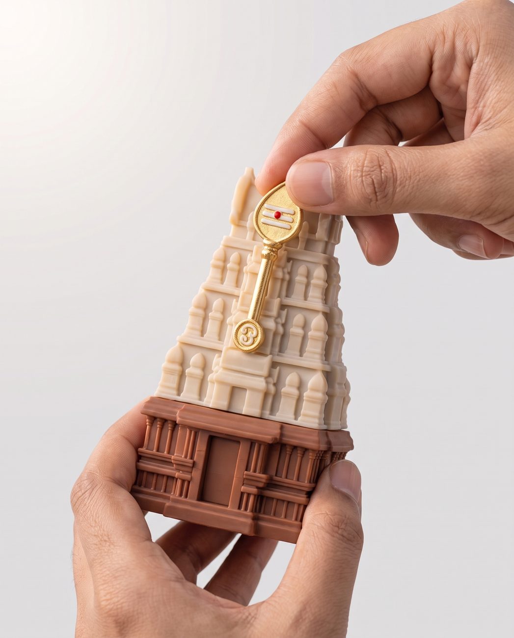 Placing the magnetic Vel onto the gopuram holder